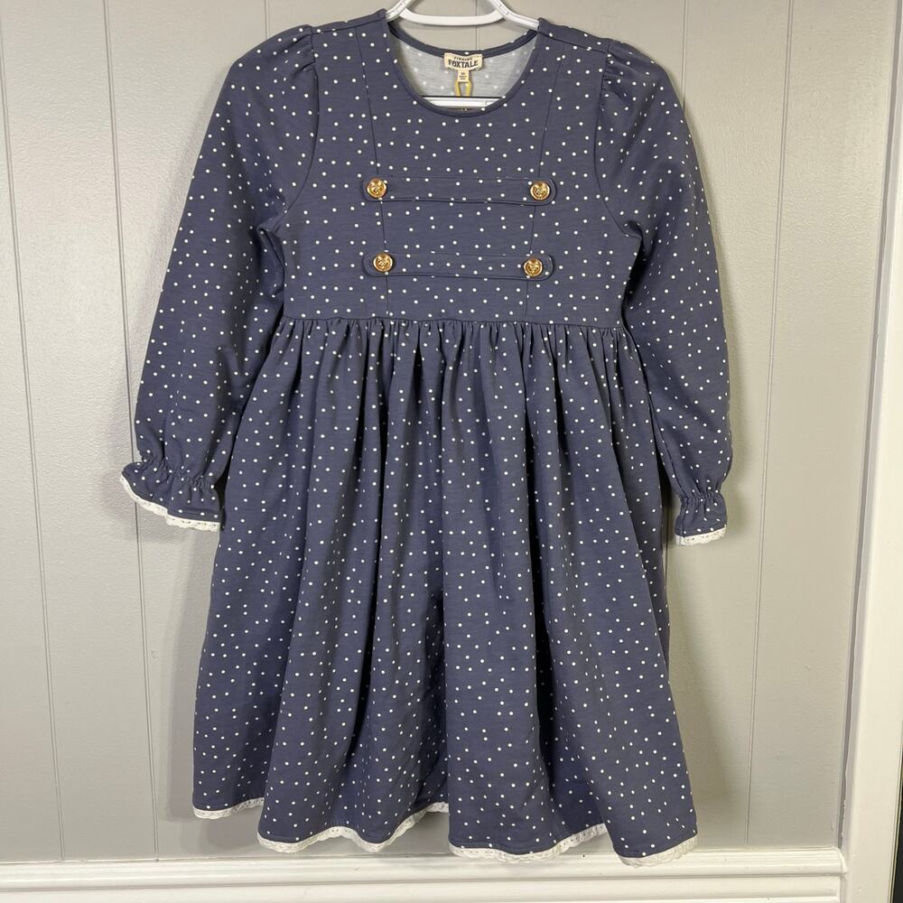 Finding Foxtale Girls Size 10 Blue Polka Dot Fit Flare Dress Fox Buttons NWT